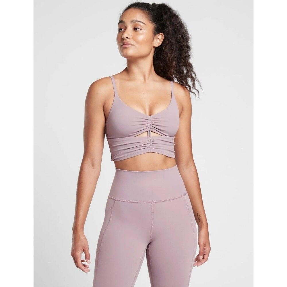 Athleta Cinch Longline Bra Top M Dark Plum Powervita Ruched Yoga Crop Tank